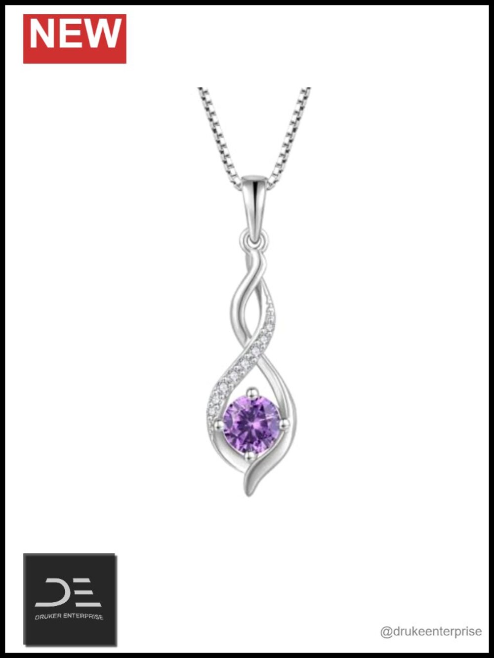 925 Sterling Silver 18K White Gold Plated Infinity Birthstone Pendant Necklace